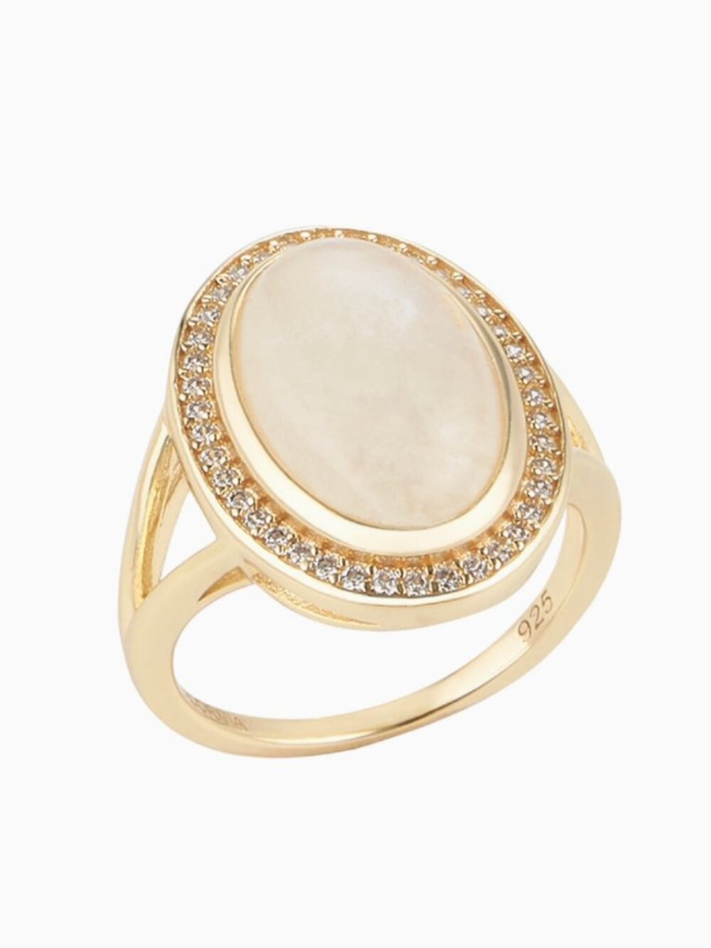 Luminous! Adornia Moonstone Halo Ring – 14k Gold Vermeil - Size 6